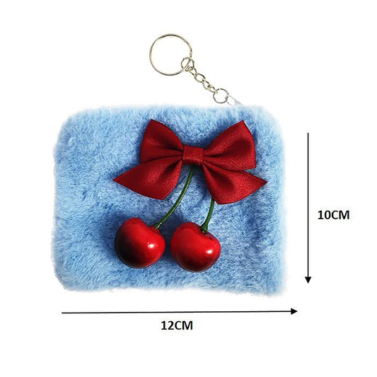 Faux Fur Cherry Bow Coin Pouch