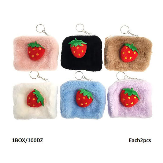 Faux Fur Strawberry Coin Pouch