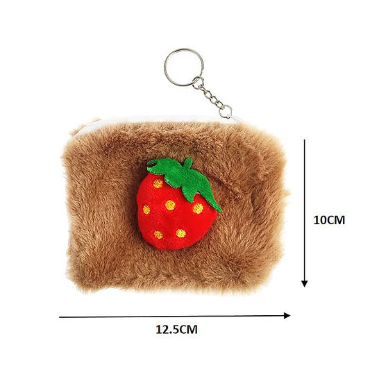 Faux Fur Strawberry Coin Pouch