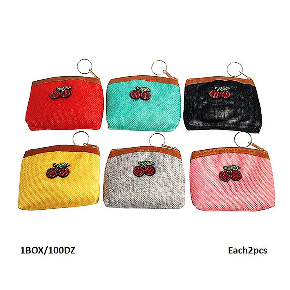 Rhinestone Cherry Stitched Coin Pouch