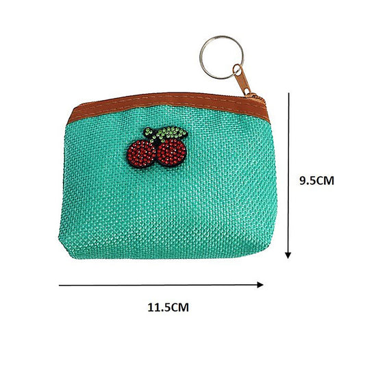Rhinestone Cherry Stitched Coin Pouch