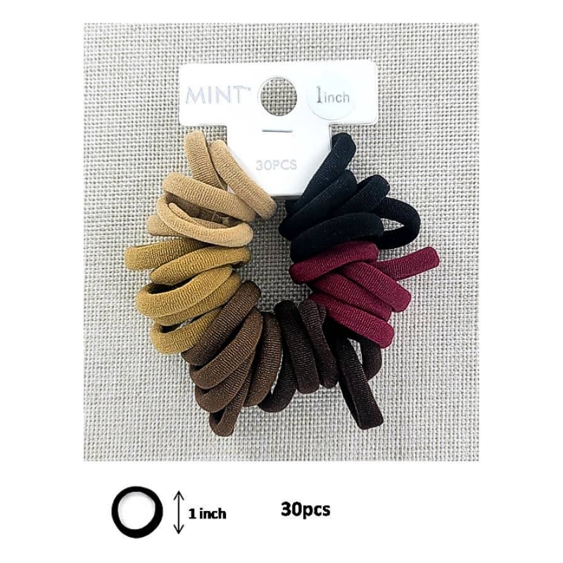 GYH8147DB - Brown Nylon Hair Tie 30 Pce Set