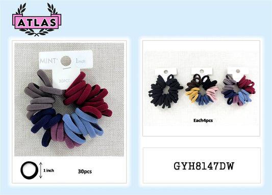 GYH8147DW - Color Nylon Hair Tie 30 Pce Set