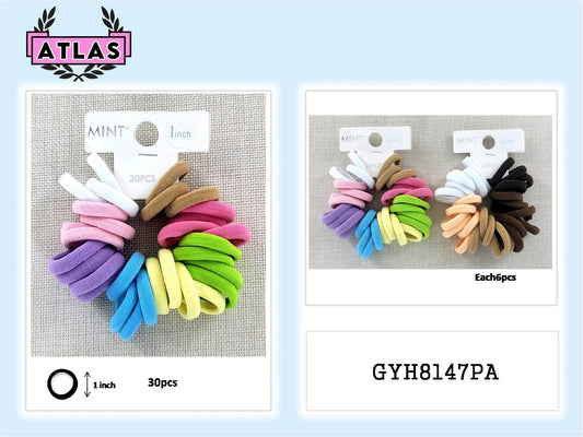 GYH8147PA - Pastel Nylon Hair Tie 30 Pce Set