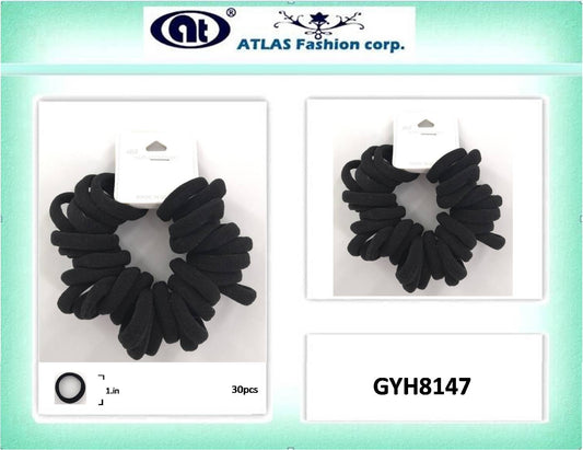 GYH8147 - Black Nylon Hair Tie 30 Pce Set