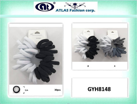 GYH8148 - Grayscale Nylon Hair Tie 30 Pce Set