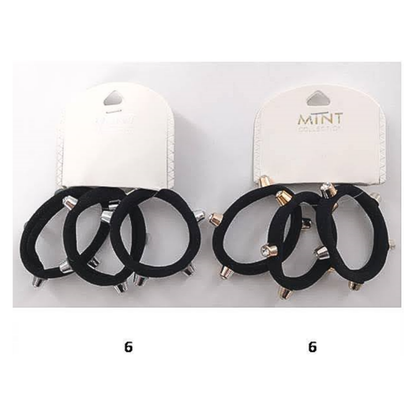 GYH8173 - Studded Black Nylon Hair Tie 3 Pce Set