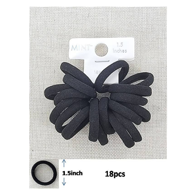 GYH8887BK - Black Nylon Hair Tie 18 Pce Set