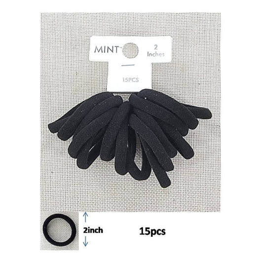 GYH8896BK - Black Nylon Hair Tie 15 Pce Set