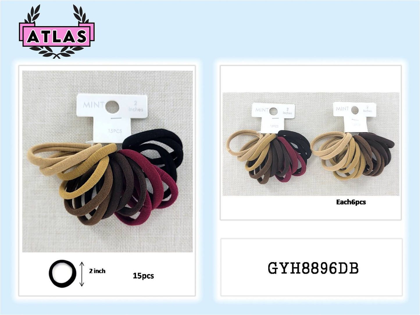 GYH8896DB - Seamless Nylon Hair Tie 15 Pce Set