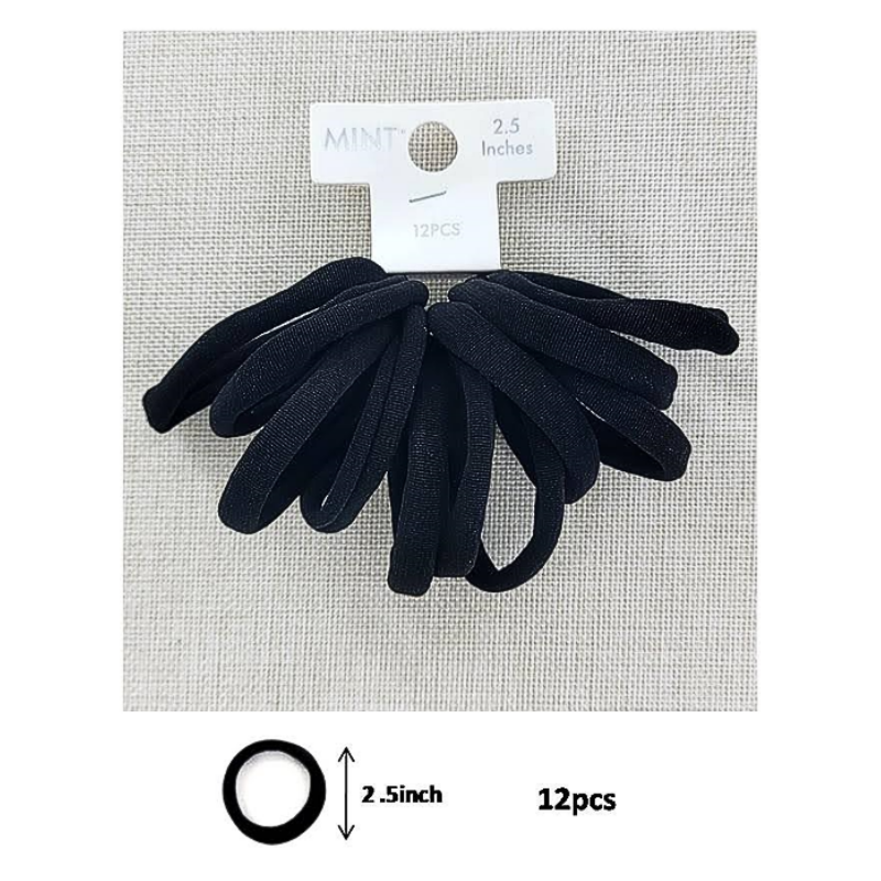 GYH8905BK - Black Nylon Hair Tie 12 Pce Set