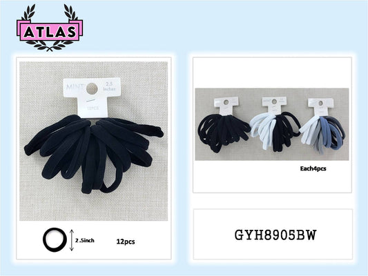 GYH8905BW - Seamless Nylon Hair Tie 12 Pce Set