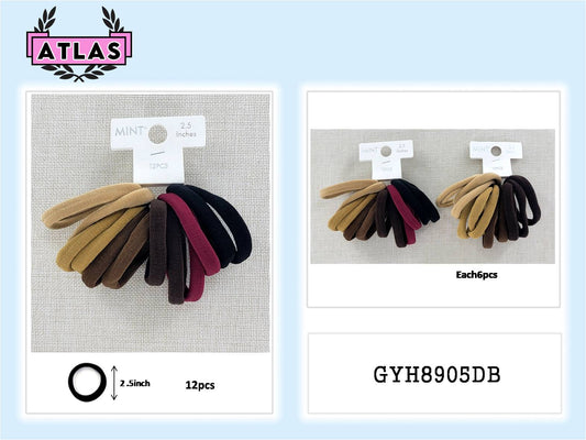 GYH8905DB - Seamless Nylon Hair Tie 12 Pce Set