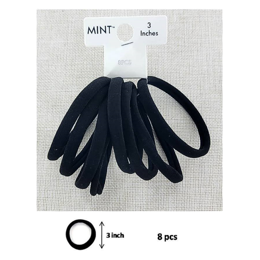 GYH8914BK - Black Nylon Hair Tie 8 Pce Set