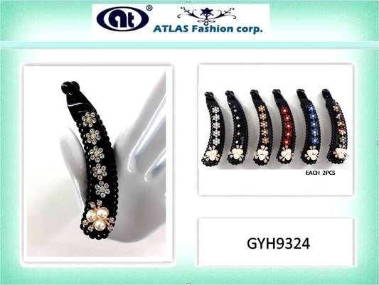 GYH9324 - Rhinestone Flower & Pearl Banana Clip