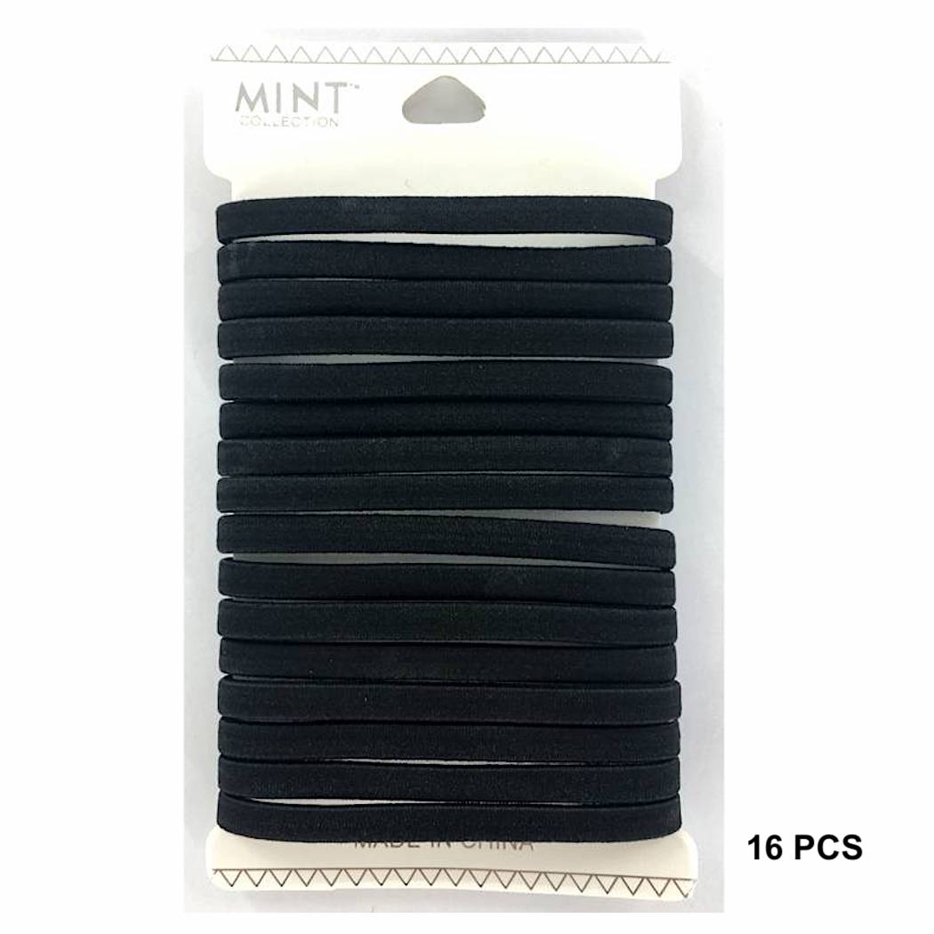 GYH9587 - Black Elastic Hair Ties 16 Pce Set