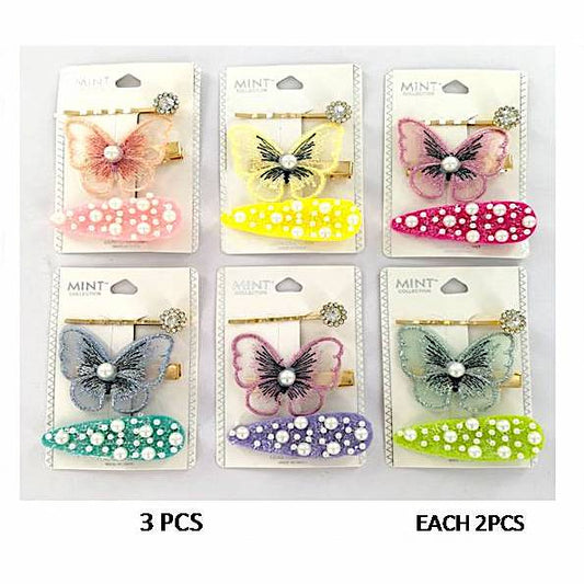 GYH9718 - Stitched Butterfly & Pearl Clip Set