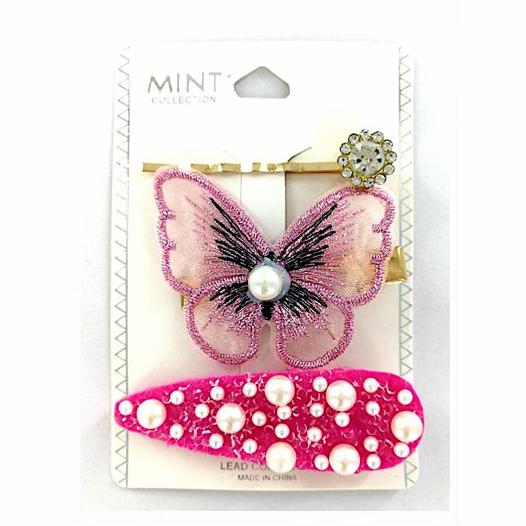 GYH9718 - Stitched Butterfly & Pearl Clip Set