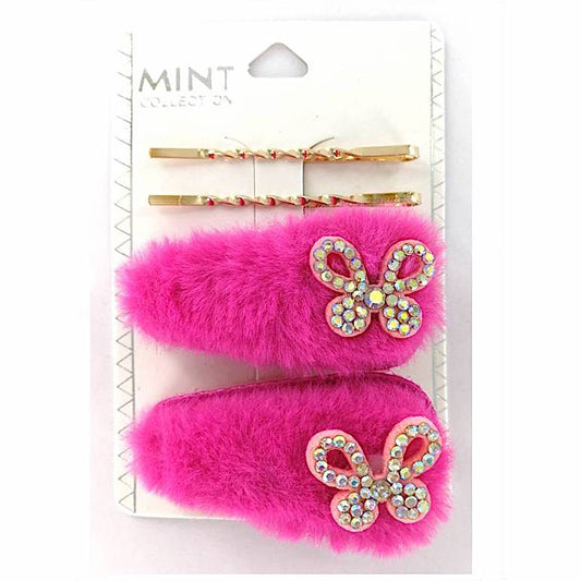 GYH9945 - Faux Fur Butterfly Hair Clip Set