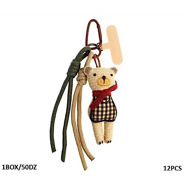 Teddy Bear In Scarf Carabiner Rope Keychain
