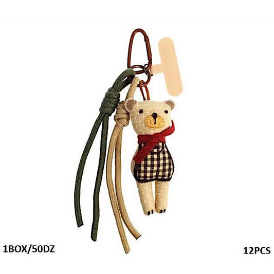 Teddy Bear In Scarf Carabiner Rope Keychain