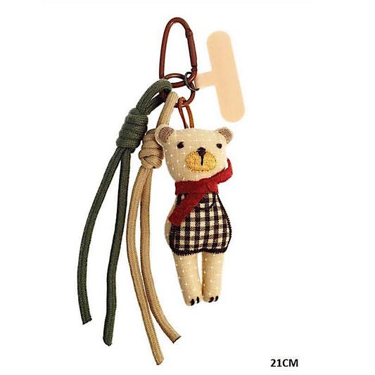Teddy Bear In Scarf Carabiner Rope Keychain