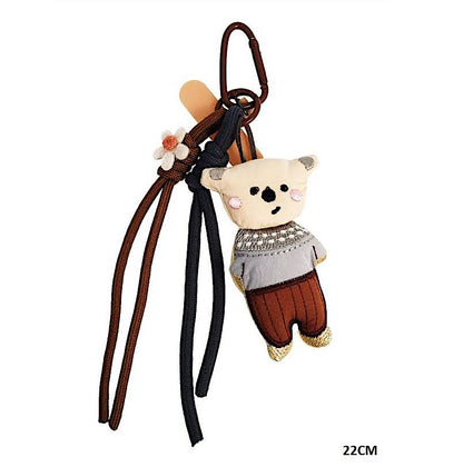 Teddy Bear In Sweater Carabiner Rope Keychain