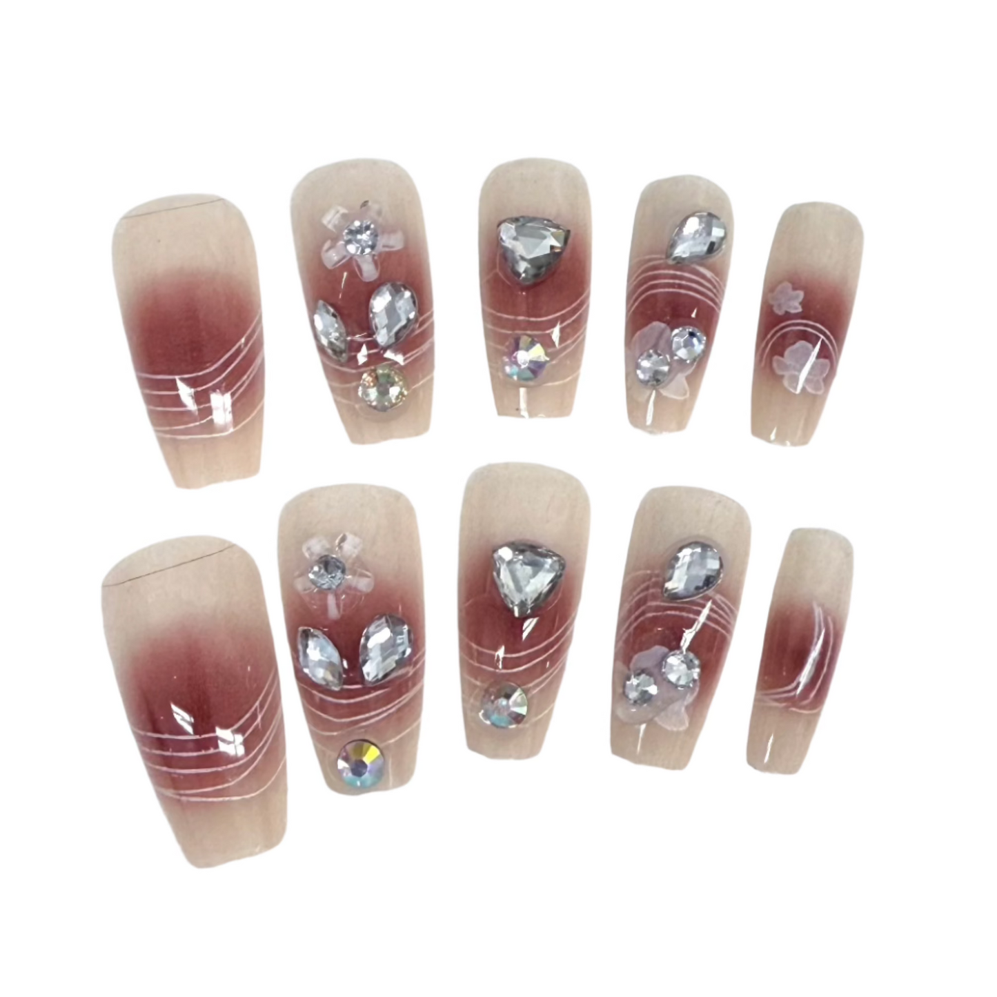 Medium Coffin Rhinestone Art Press On Nails