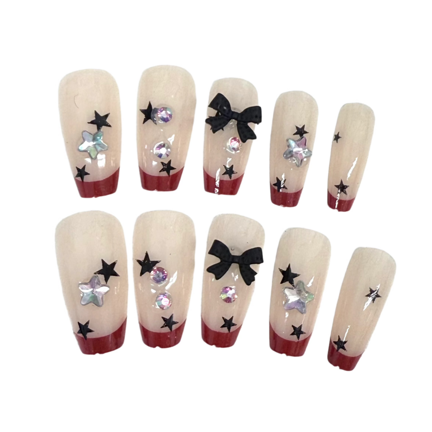 Medium Coffin Rhinestone Art Press On Nails
