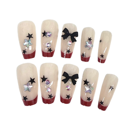 Medium Coffin Rhinestone Art Press On Nails