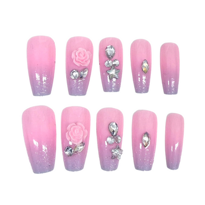 Medium Coffin Rhinestone Art Press On Nails