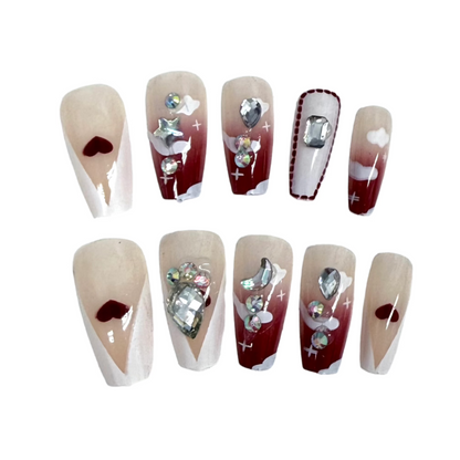 Medium Coffin Rhinestone Art Press On Nails
