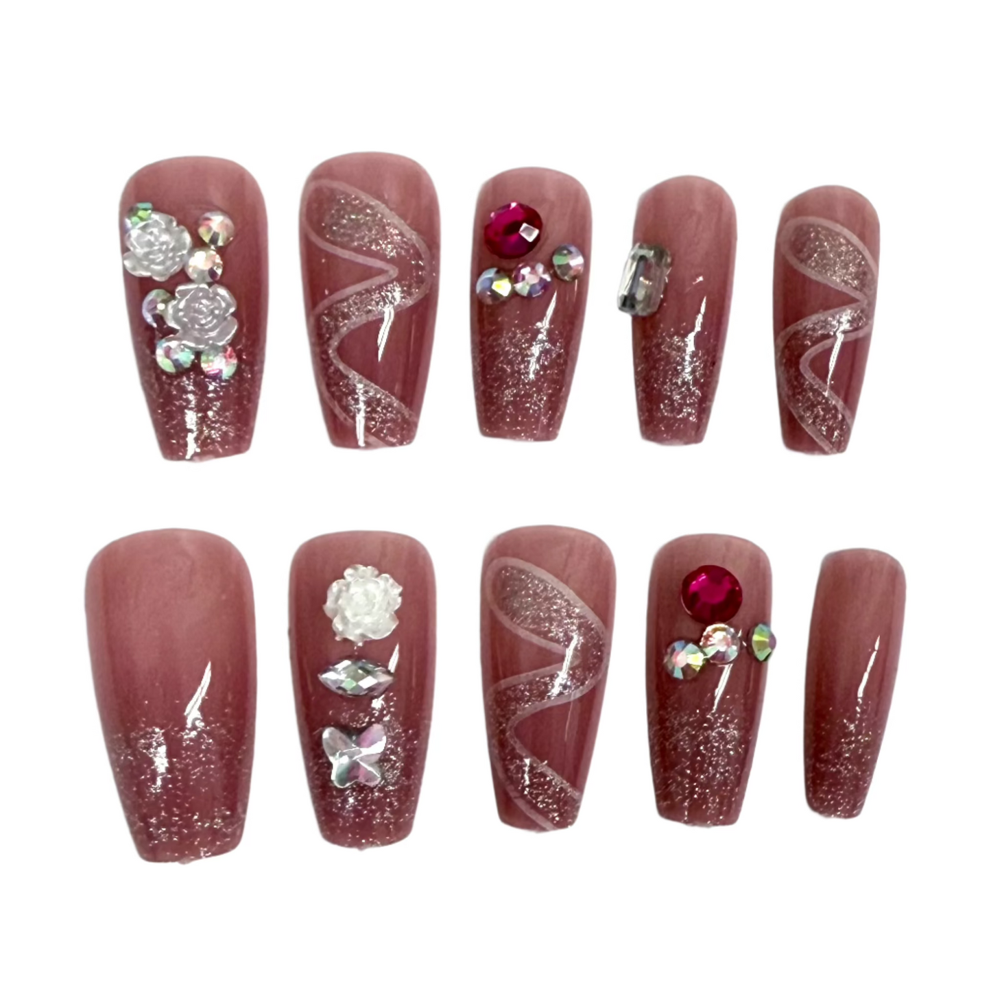Medium Coffin Rhinestone Art Press On Nails