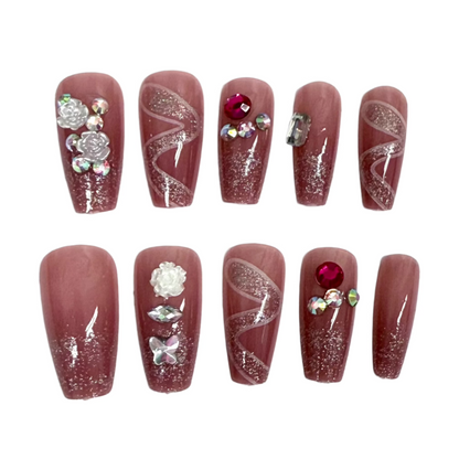 Medium Coffin Rhinestone Art Press On Nails