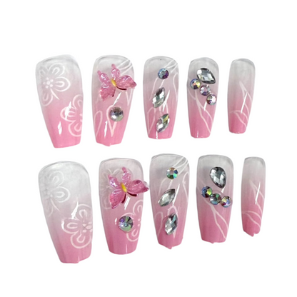 NA074 - Medium Coffin Rhinestone Art Press On Nails