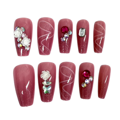 Medium Coffin Rhinestone Art Press On Nails