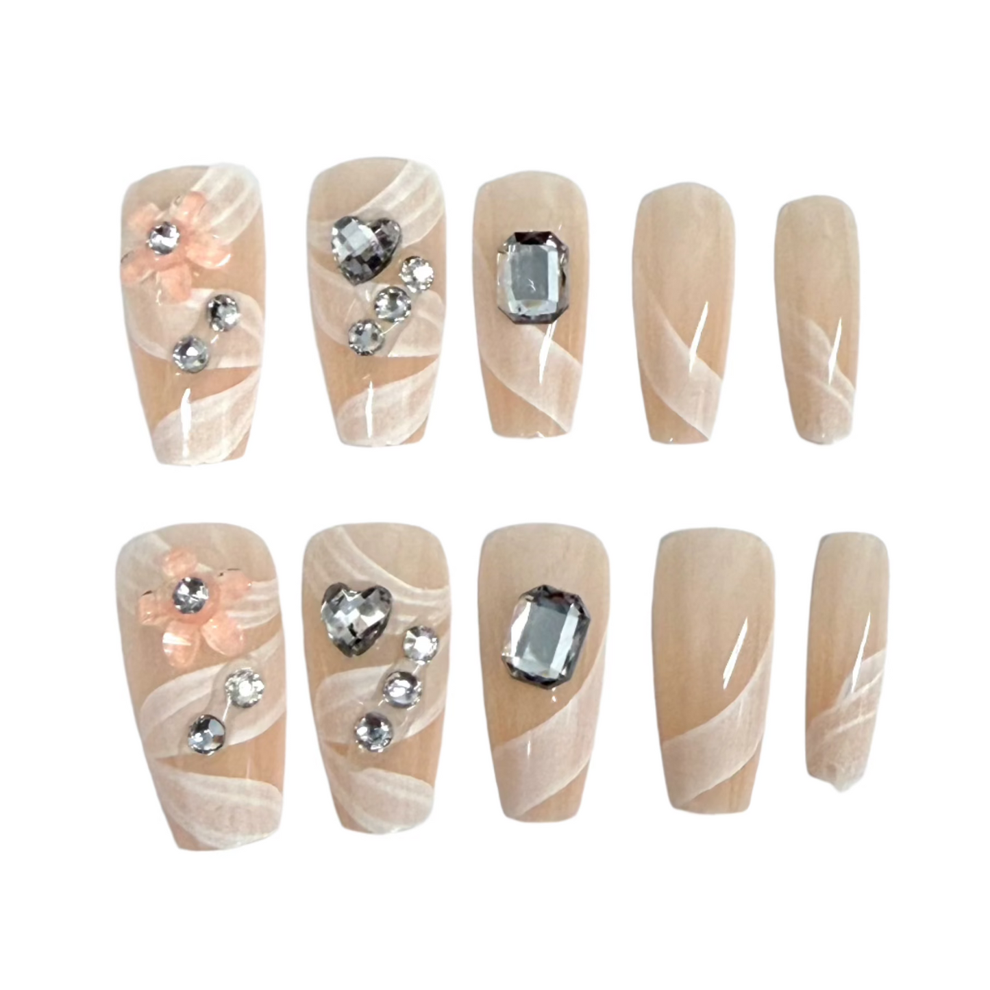 NA071 - Medium Coffin Rhinestone Art Press On Nails