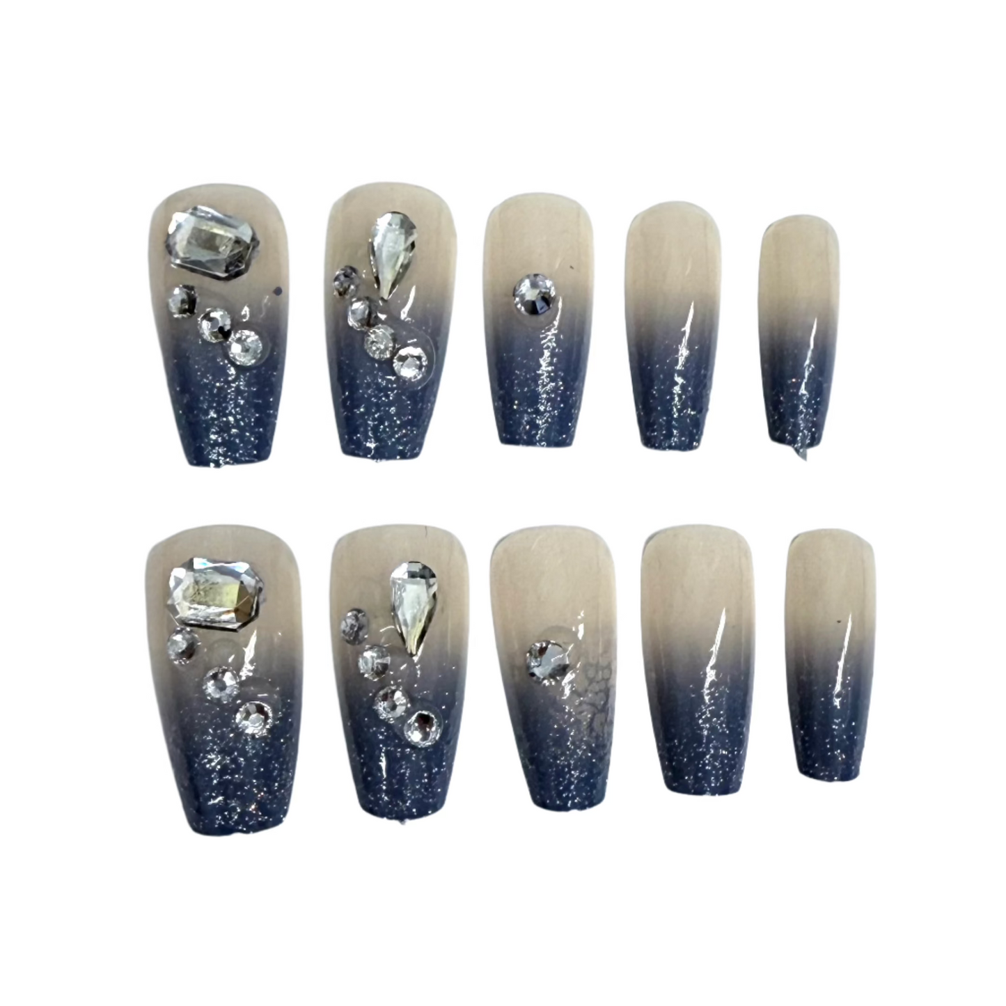 NA071 - Medium Coffin Rhinestone Art Press On Nails