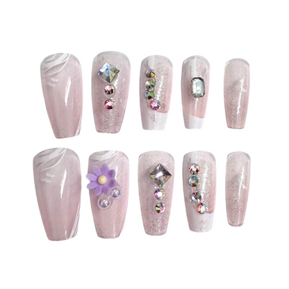 NA071 - Medium Coffin Rhinestone Art Press On Nails