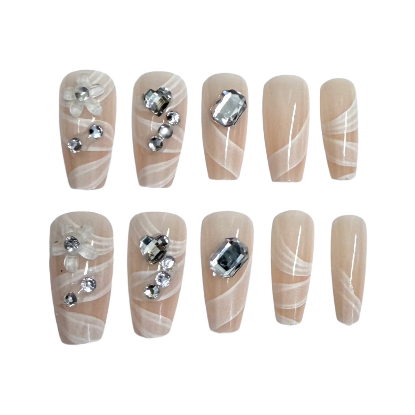 NA071 - Medium Coffin Rhinestone Art Press On Nails