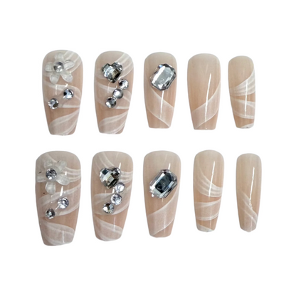 NA071 - Medium Coffin Rhinestone Art Press On Nails