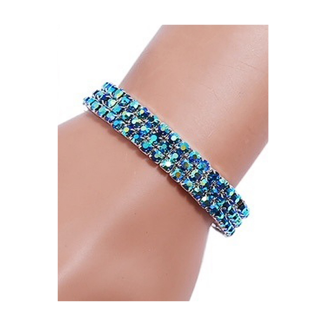 JAB21819S-AB - Silver AB Rhinestone Stretch Bracelet