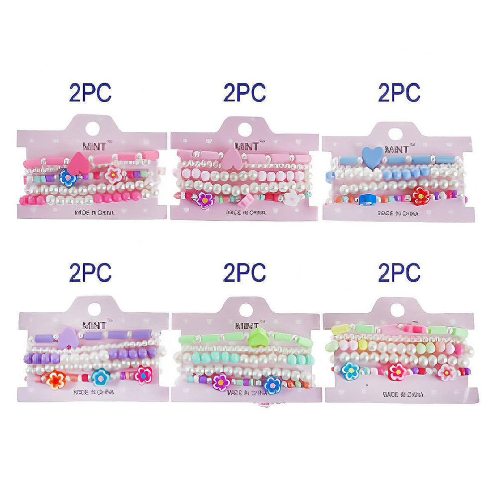Flower & Pearl Bead Stretch Bracelet Set