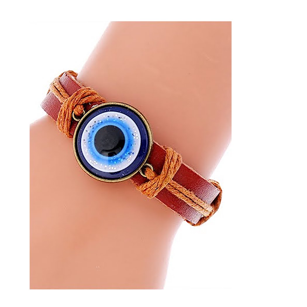 JAB32158 - Evil Eye Adjustable Leather Bracelet