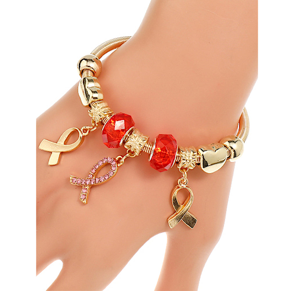 JAB37526 - Pink Ribbon Charm Bracelet