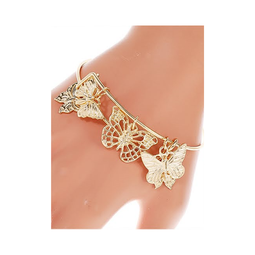 JAB39904 - Butterfly Charm Bangle Bracelet