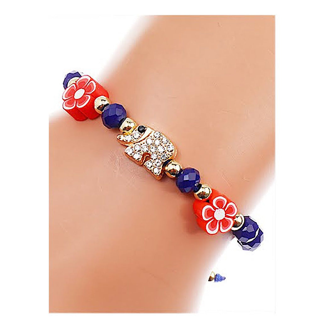 JAB40381 - Rhinestone Elephant Adjustable Thread Bracelet