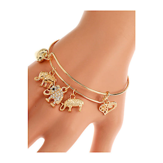 JAB40432 - Elephant Charm Bangle Bracelet