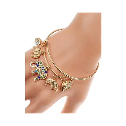 JAB40434 - Elephant Charm Bangle Bracelet