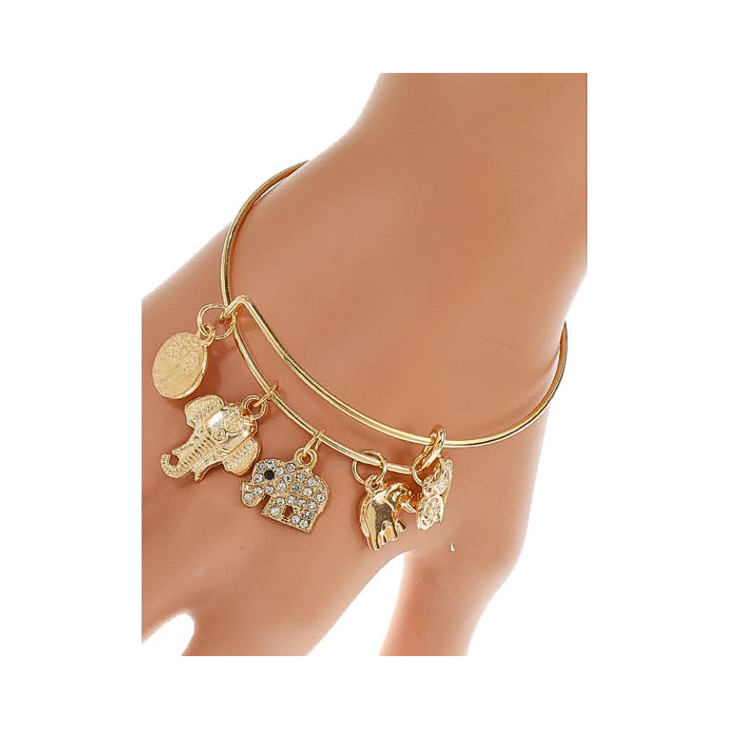 JAB42303 - Elephant Charm Bangle Bracelet